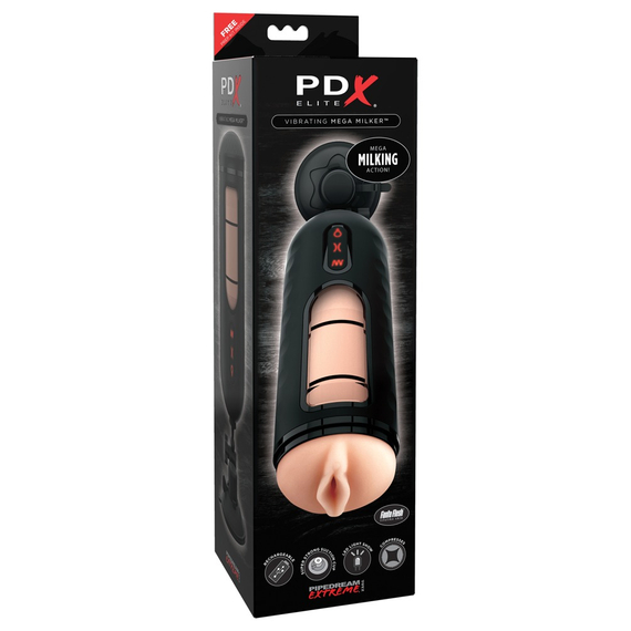 PDX Elite Mega Milker - vibráló, péniszfejő punci maszturbátor (fekete)