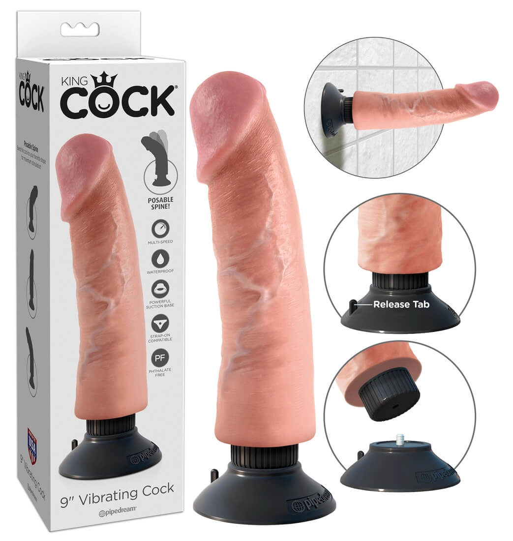 King Cock 9 hajlítható, tapadótalpas vibrátor (23 cm) - natúr