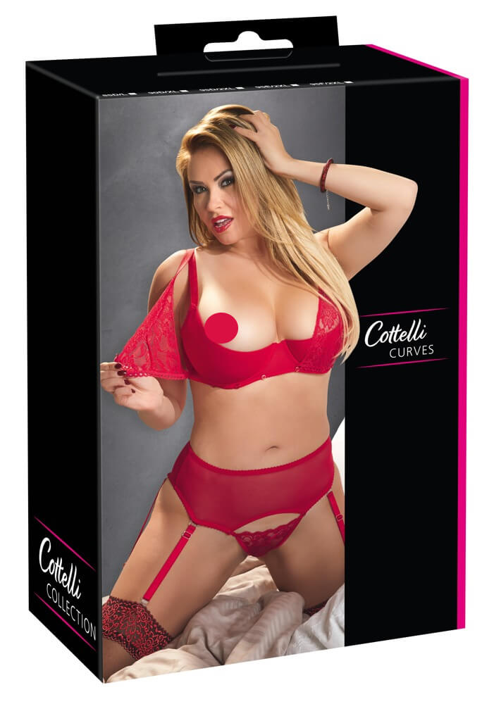 / Cottelli Plus Size - variálható fehérnemű duó (piros) - 85D/L