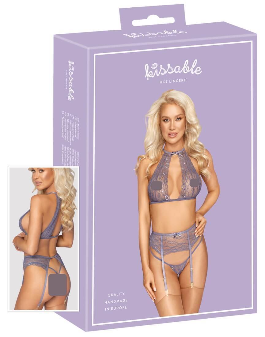 Kissable - apró gyöngyös csipke fehérnemű szett (lila)